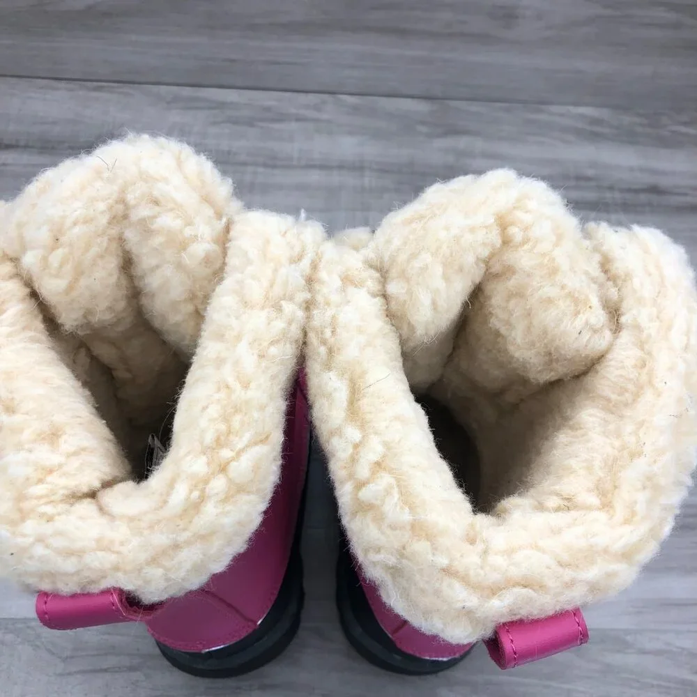 Bearpaw Boots Kids Girls 4 Kelly Pink Leather Wool Lined Winter Waterproof Boots